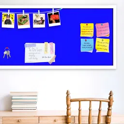ArtzFolio White & Blue Cyans Family Blue Colour Printed Wooden Bulletin Board With Sticky-26