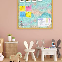 ArtzFolio Green & Beige Vintage Cloudy Printed Wooden Bulletin Board With Sticky Notes-3