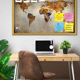 ArtzFolio Brown Grunge Map Of The World Printed Wooden Bulletin Board With Sticky Notes-29