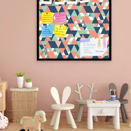 ArtzFolio Black Colorful Triangles Printed Wooden Bulletin Board With Sticky Notes-picture-19