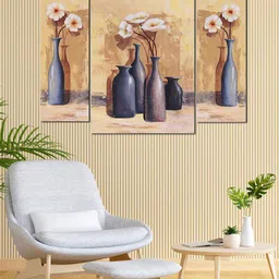 Kuber Industries Beige & Grey 9 Pieces Bottle Vases MDF Wooden Painting Wall Art-43