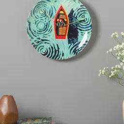 The Decor Mart Blue Printed Swirly Lake Boat Ceramic Wall Plate-image-12
