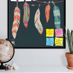ArtzFolio Black Feathers Hanging On Threads Printed Wooden Bulletin Board With Sticky-13