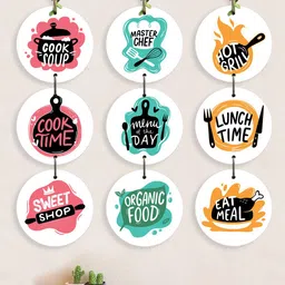 RANDOM 9-Pieces Pink & Blue Kitchen Quotes Printed MDF Wooden Wall Hangings-image-1