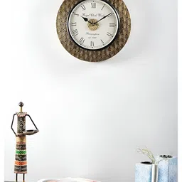 vedas Brown Textured Round Analogue Wall Clock-image-8