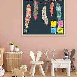 ArtzFolio Black Feathers Hanging On Threads Printed Wooden Bulletin Board With Sticky-picture-0