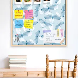 ArtzFolio Blue Butterflies Printed Wooden Bulletin Board & Sticky Note Wall Hanging Decor-44