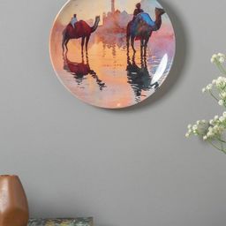 The Decor Mart Beige & Orange Printed Dessert Camel Wall Plate-28
