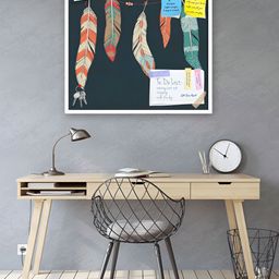 ArtzFolio White Feathers Hanging On Threads Printed Wooden Bulletin Board With Sticky Note-image-98