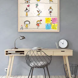 ArtzFolio Brown Happy Kids Cartoon Printed Wooden Bulletin Board With Sticky Notes-picture-22