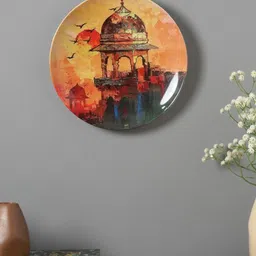 The Decor Mart White & Red Sunset Monument Printed Ceramic Wall Plate-image-59