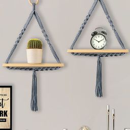 Homesake Grey & Beige 2 Pieces Triangle Rope Hanging Shelves-21