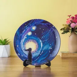 The Decor Mart Blue & White Starry Sky Printed Ceramic Wall Plate-image-45
