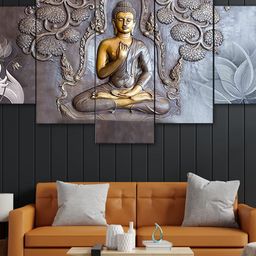 Perpetual Multicolored Set Of 5 Buddha Painting 3d Scenery Wall Art-image-25