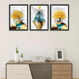 Giftii Yellow & Blue 3 Pieces Wooden Painting Wall Art-image-22