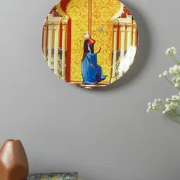 The Decor Mart Yellow & Blue Printed Gate Ceramic Wall Plate-image-37