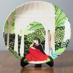 The Decor Mart White & Green Mughal Garden Printed Ceramic Wall Plate-image-3