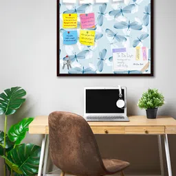 ArtzFolio Brown & Blue Butterflies Printed Wooden Bulletin Board With Sticky Notes-2