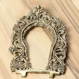 Two Moustaches Yellow Textured Carved Peacock Design Brass Prabhavali Frame Wall Hanging-image-78