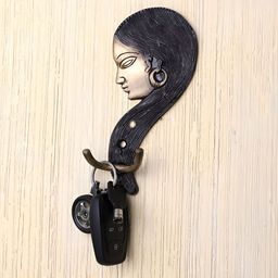 Two Moustaches Brown Tribal Lady Design Brass Key Holder-26