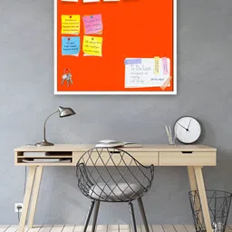 ArtzFolio White & Orange-Coloured Wooden Bulletin Board With Sticky Notes-90