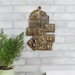 Two Moustaches Brass Om Kalash Swastika Ganesha Wall Hanging-29