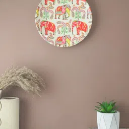 The Decor Mart White & Orange Colourful Elephant Printed Ceramic Wall Plate-image-70