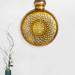 Golden Peacock Textured Matka Shaped Wall Hangings-21