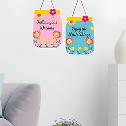 Kaameri Bazaar 2 Pieces Pink & Blue Follow Your Dreams Quote Wall Hanging-25