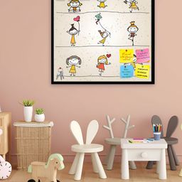 ArtzFolio Black Happy Kids Cartoon Printed Wooden Bulletin Board With Sticky Notes-48