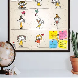 ArtzFolio Brown & Beige Happy Kids Cartoon Printed Wooden Bulletin Board-image-99