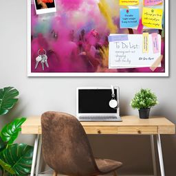 ArtzFolio White & Pink Printed Wooden Bulletin Board With Sticky Notes Wall Hangings Decor-53