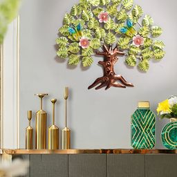 CraftVatika Green & Brown Textured Metal Butterfly Resting on Tree Branch Wall Decor-picture-32