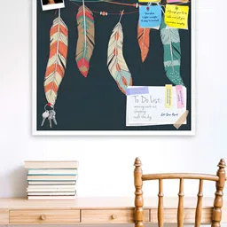 ArtzFolio White Feathers Hanging On Threads Printed Wooden Bulletin Board & Sticky Notes-image-47