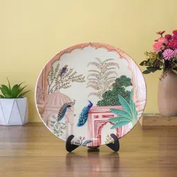 The Decor Mart White & Pink Royal Garden Printed Ceramic Wall Plate-53