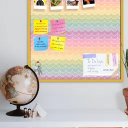 ArtzFolio Beige & Purple Wavy Printed Wooden Bulletin Board With Sticky Notes-image-58