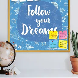 ArtzFolio Gold Toned & Blue Printed Wooden Bulletin Board Wall Decor-image-52
