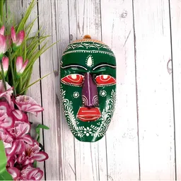apka mart Green & Red Wooden Nazar Battu Tribal Masks Wall Decor-image-86