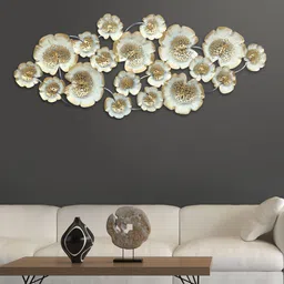 Aapno Rajasthan White & Gold Toned Floral Metal Wall Decor-image-3