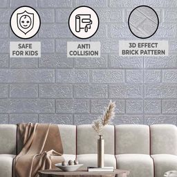 Kuber Industries Grey 2 Pieces Foam Brick Pattern 3D Wallpaper for Wall Sheets image 5