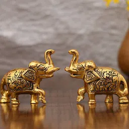 CraftVatika Set Of 2 Gold-Toned Textured Elephant Trunk Up Showpieces-23