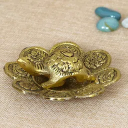 eCraftIndia Gold-Toned Handcrafted Feng Shui Tortoise With Decorative Plate Showpiece-56