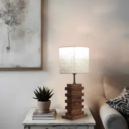 symplify Truffle Brown Wooden Table Lamp with Beige Fabric Lampshade-picture-33