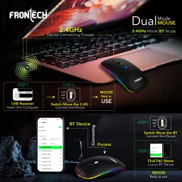 Frontech RGB Wireless Mouse – 2.4GHz/Bluetooth, 1600 DPI, Rechargeable Wireless Ambidextrous Optical Mouse with Bluetooth image 3