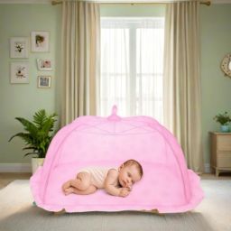 Nylon Kids Washable Baby Sleeping Foldable Mosquito Net – Pink | Portable Infant Bed Net Mosquito Net-picture-2