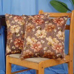 DREAM WEAVERZ Brown & Rust Set of 2 Floral Velvet Square Cushion Covers-2