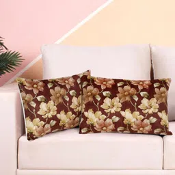 DREAM WEAVERZ Maroon & Green Set of 2 Floral Velvet Rectangle Cushion Covers-5