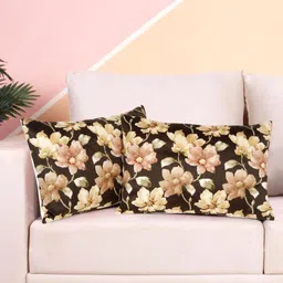 DREAM WEAVERZ Brown & Green Set of 2 Floral Velvet Rectangle Cushion Covers-23