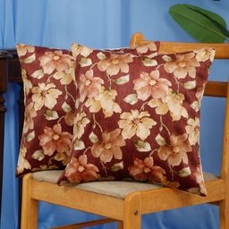 DREAM WEAVERZ Maroon & Green Set of 2 Floral Velvet Square Cushion Covers-4