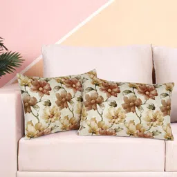 DREAM WEAVERZ White & Beige Set of 2 Floral Velvet Rectangle Cushion Covers-11